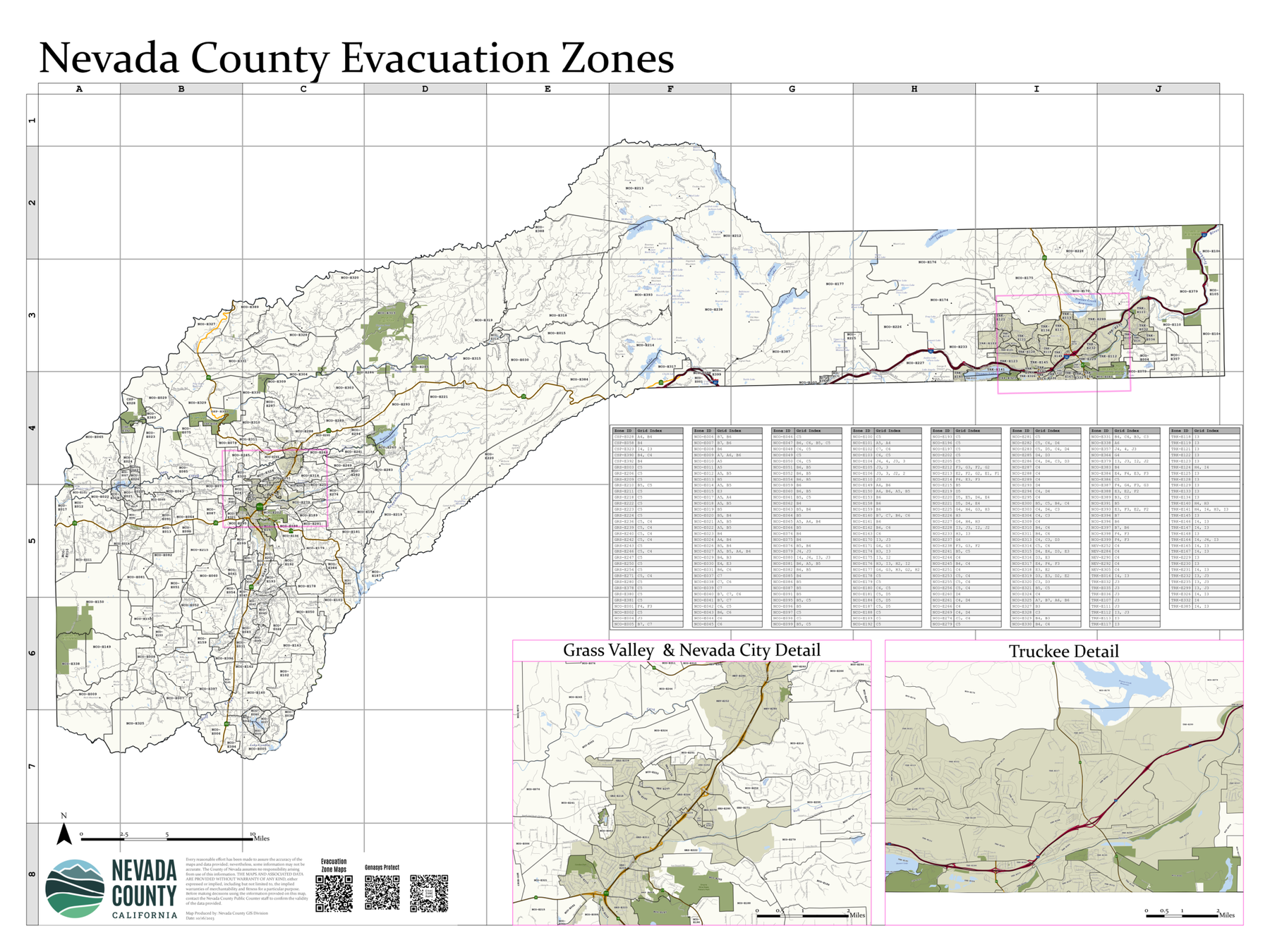Evacuation zone map for all of Nevada County
