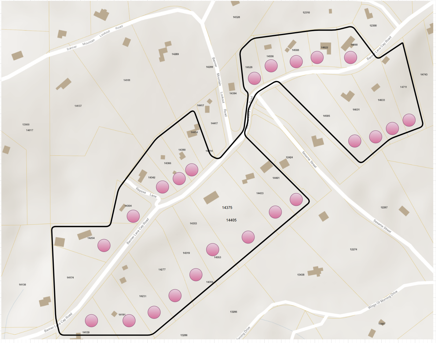 Firewise community boundary map for the Banner Lava Cap Road sub-area
