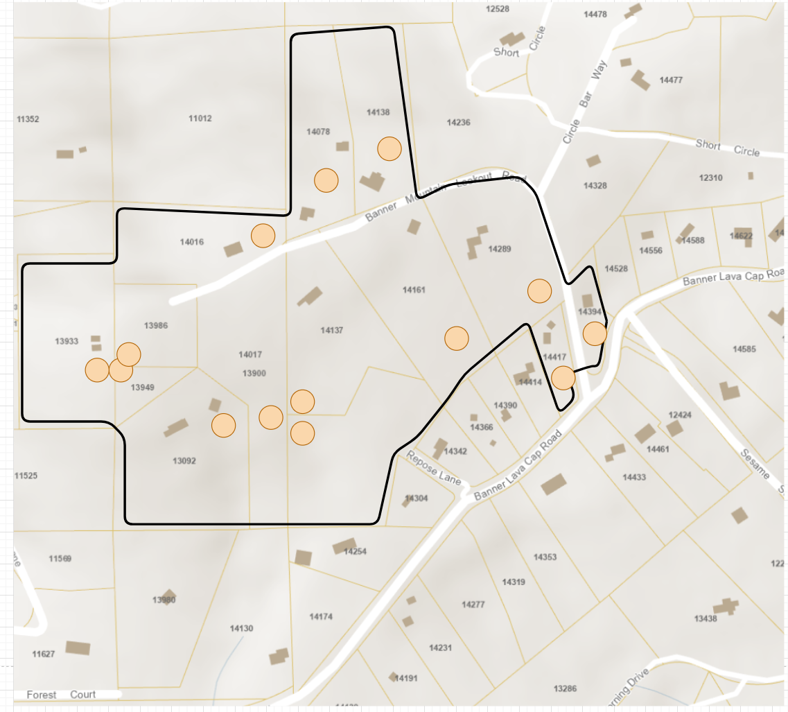 Firewise community boundary map for the Banner Mountain Lookout Road sub-area