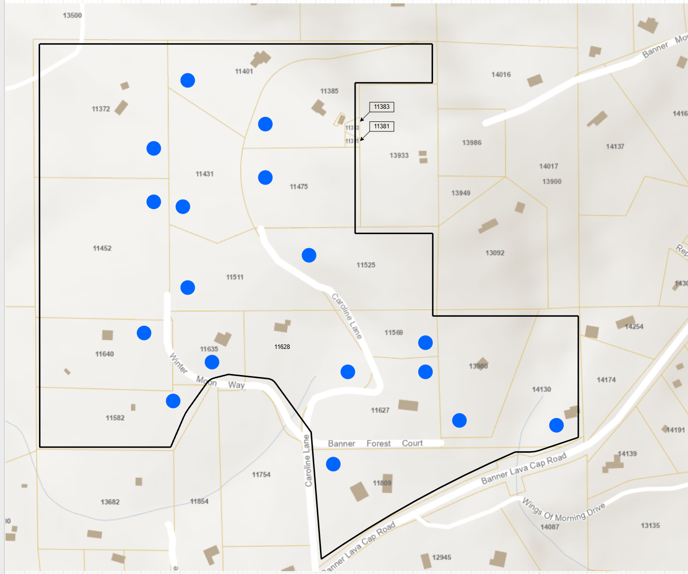 Firewise community boundary map for the Caroline Lane sub-area