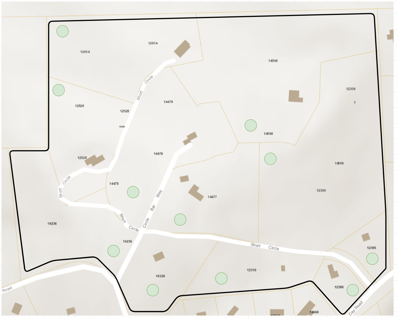Firewise community boundary map for the Short Circle sub-area